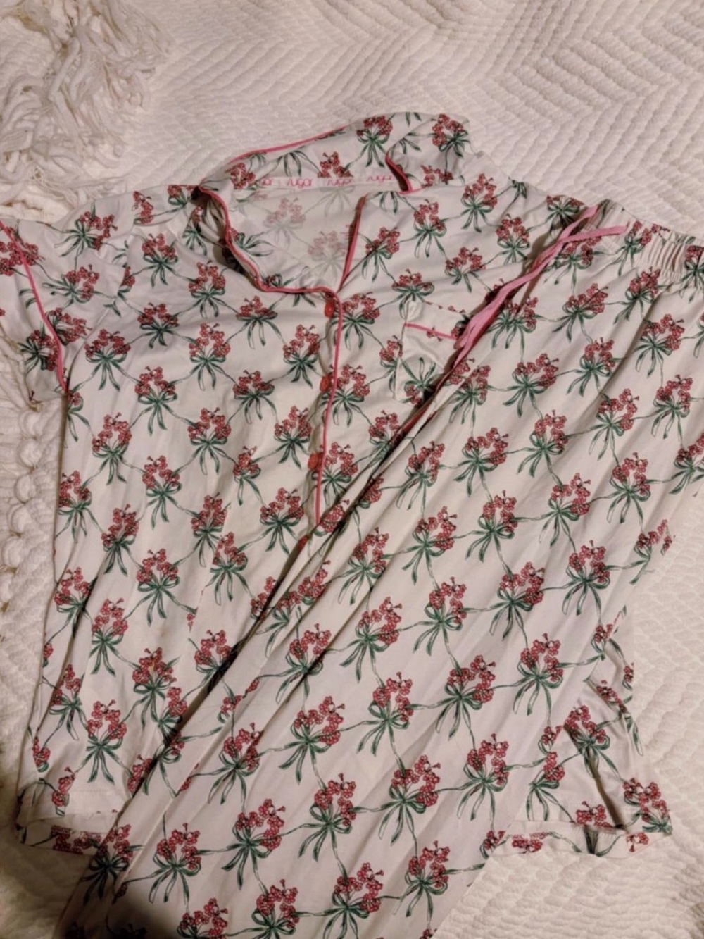 Sugar Floral Button-Down Pajama Set in Pink and Cream